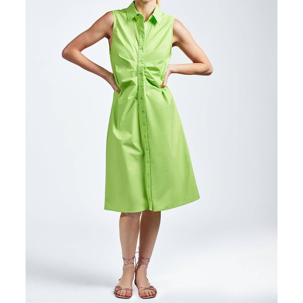 The Shirt by Rochelle Behrens Ashley Dress Lime Green Button Front Midi NWT
